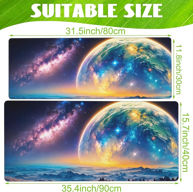 Eflxamz Desk Mat,Galaxy Earth Planet Desk Pad,Science Fiction Cosmic Large Gaming Mouse Pad for Desk,Extended Big Computer Keyboard Mouse Pad with Non-Slip Base and Stitched Edge,31.5"x11.8"
