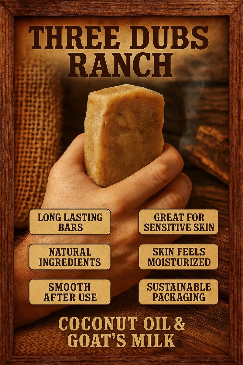 Three Dubs Ranch Gunfighter: Handmade All-Natural, Goat Milk Soap Bars made with Tallow, For Hands & Body. Leather, Tobacco, Whiskey scented Soap Bars. Made in Texas. (3.5 oz Bar 3 Pack)