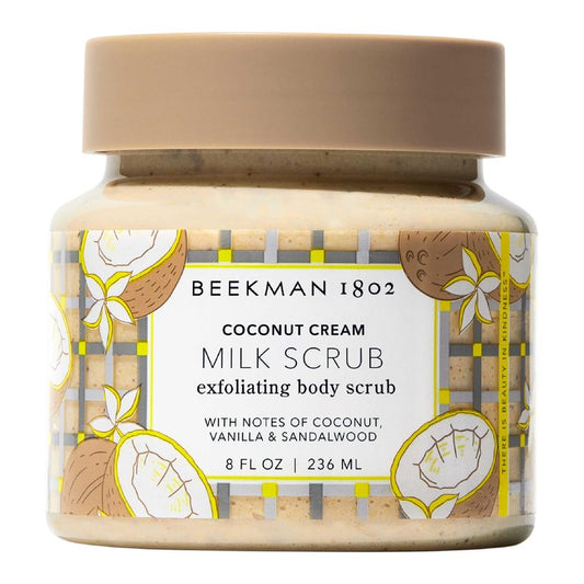 Beekman 1802 Coconut Cream Exfoliating Milk Body Scrub - 8.0 fl oz - Smooths Skin & Evens Out Tone - With Goat Milk & Jojoba Beads - Skin Barrier & Biome Safe - Good for Sensitive Skin - Cruelty Free