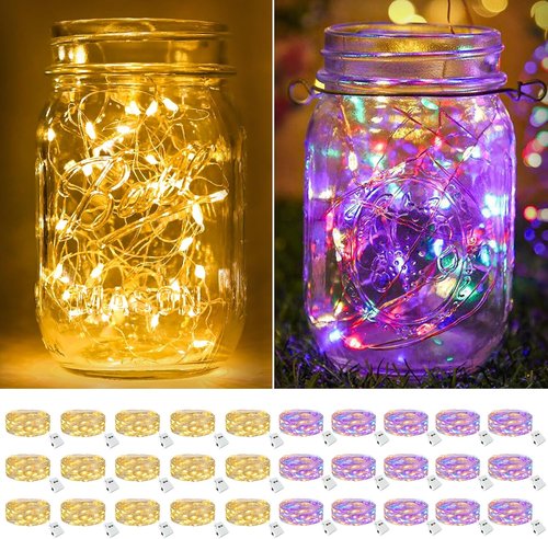 Btfarm 30 Pack Fairy Lights - Battery Operated Twinkle String Lights | 7ft Waterproof Mini Silver Wire for Christmas & Weddings - Warm White/Colorful
