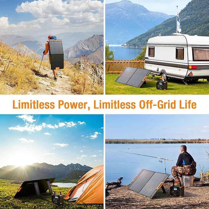 100W Portable Solar Panel for Power Station Generator, 20V Foldable Solar Cell Solar Charger with High-Efficiency Battery Charger for Outdoor Camping Van RV Trip