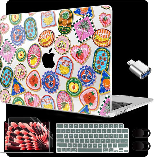 MEEgoodo for M5/M4/M3/M2 MacBook Air 15 inch Case 2026 2025 2024 2023, Case Fit Model (A3448/A3241/A3114/A2941) for MacBook Air 15.3 inch, Fruit & Sticker