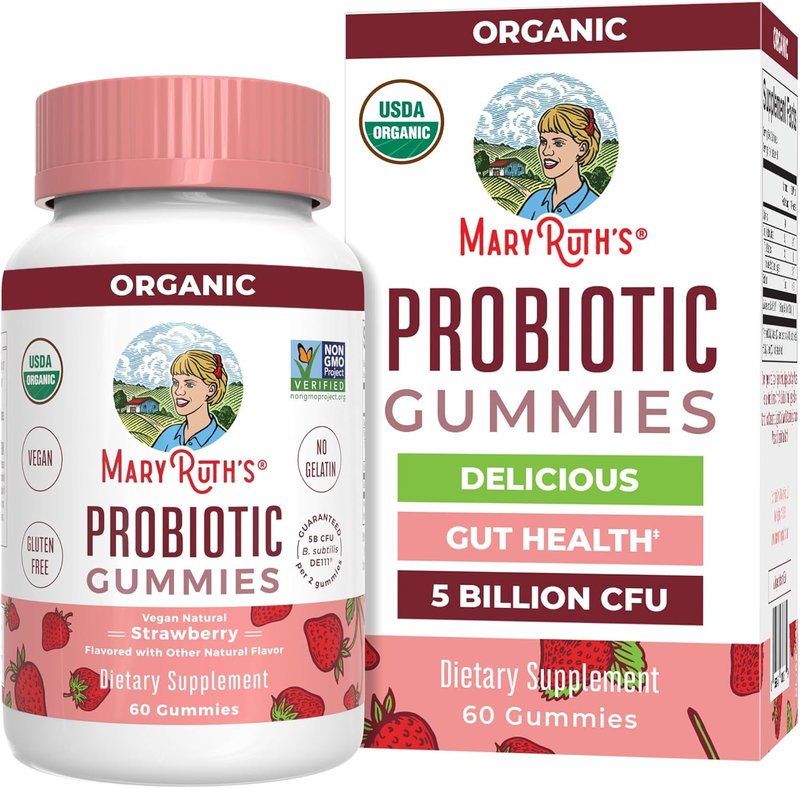 Organic Probiotic Gummies - Digestive & Immune Support Supplement | 5 Billion CFU | Vegan, Non-GMO, Gluten-Free | 60 Count