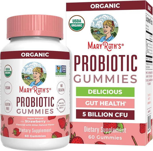 Organic Probiotic Gummies - Digestive & Immune Support Supplement | 5 Billion CFU | Vegan, Non-GMO, Gluten-Free | 60 Count