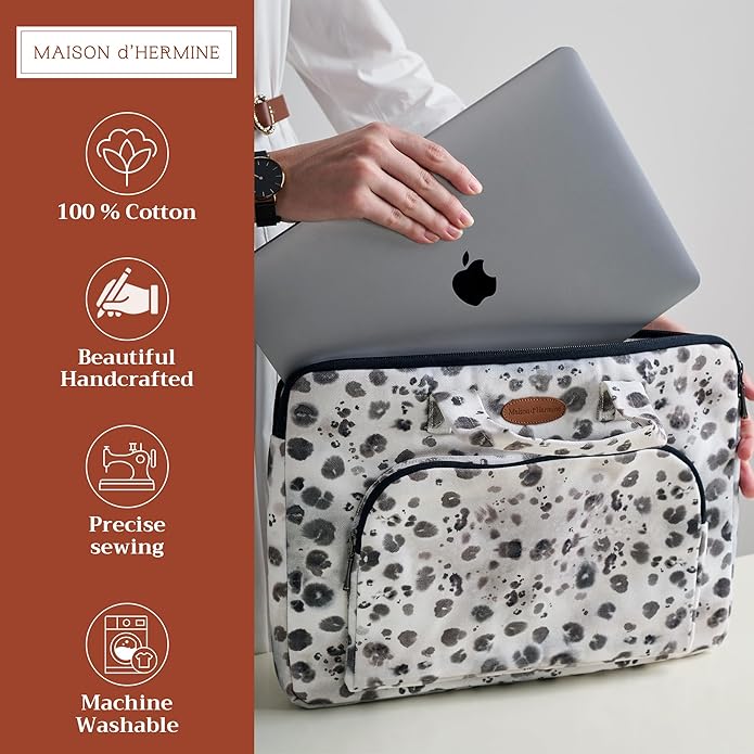 Maison d'Hermine Laptop Bag with Pocket Upto 13.5 inch Stain and Water Repellent Cotton Canvas Spring Summer (Cheeta)