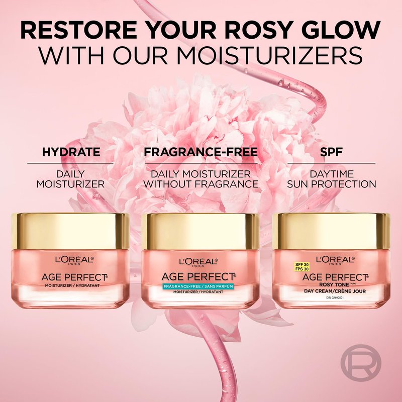 L’Oreal Paris Age Perfect Rosy Tone Anti-Aging Face Moisturizer, Renew & Revive Healthy Tone, Fragrance Free, 1.7 oz