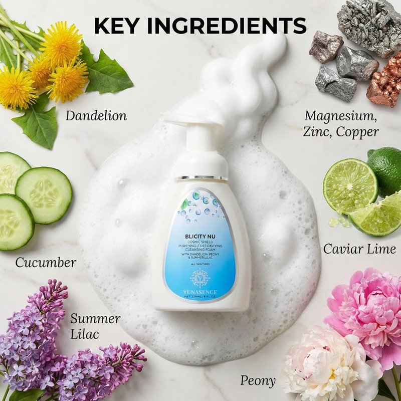 YUNASENCE Cosmic Shield Cleansing Foam - Purifying Detox for All Skin Types | 8oz