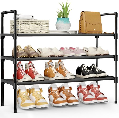 Kitsure Shoe Rack - 3-Tier Organizer for Closet & Entryway | Easy Assembly, 27.6" Wide, Black