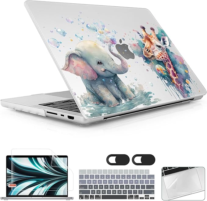 Lepeoac Case for MacBook Pro 16 inch Case 2026-2021 | M5 A3429 A3428 M4 M3 M2 M1 Pro/Max | Protective Hard Shell Laptop Cover with Screen Protector & Keyboard Cover | Elephant & Giraffe
