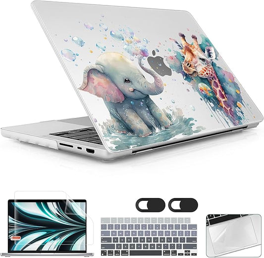 Lepeoac Case for MacBook Pro 16 inch Case 2026-2021 | M5 A3429 A3428 M4 M3 M2 M1 Pro/Max | Protective Hard Shell Laptop Cover with Screen Protector & Keyboard Cover | Elephant & Giraffe