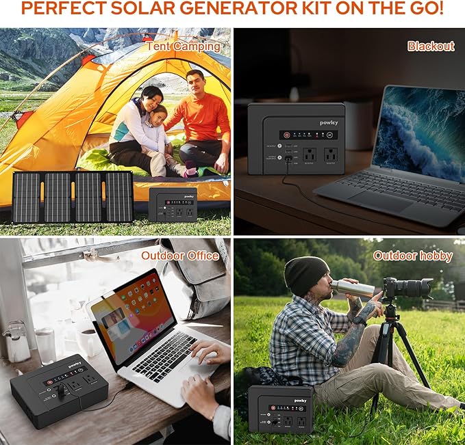 powkey Solar Powered Generator, 200W Portable Power Station with Solar Panels 40W, 146Wh Power Bank with 2 AC Outlet 110V Pure Sine Wave for Outdoor Camping Emergency Home
