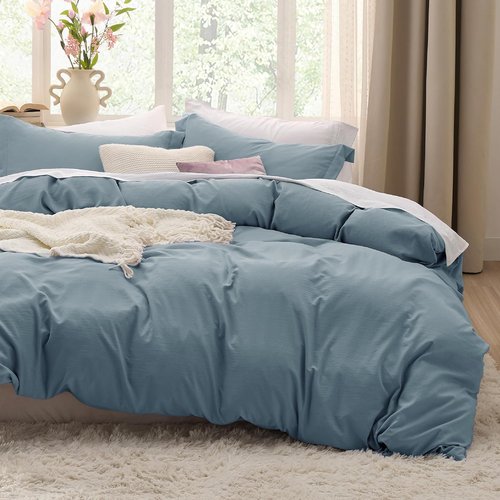 Bedsure California King Duvet Cover - Extra Soft Prewashed Cotton-Like Polyester in Mineral Blue, 104x98 with Zipper Closure & 2 Pillow Shams