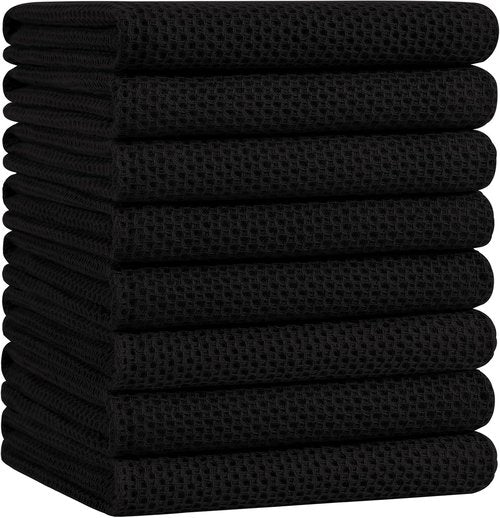 Homaxy 100% Cotton Kitchen Dish Towels - Ultra Soft, Absorbent & Quick Drying | 20 x 28 Inches, 8-Pack, Black