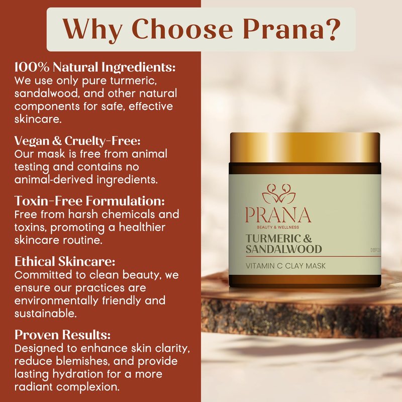 PRANA Beauty Turmeric & Sandalwood Face Mask 60ml | Three-Clay Formula | Bentonite + French Pink Clay + Kaolin | Turmeric Root Extract | Pore Purifying | Brightening | Vegan | Cruelty-Free 60ml Pack 1