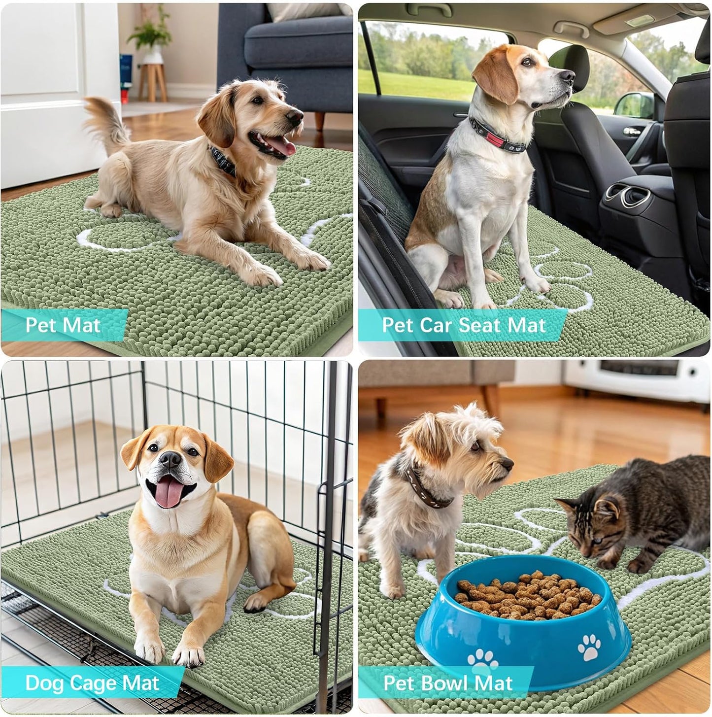OLANLY Dog Door Mat - Absorbent Muddy Paws Doormat | Non-Slip Chenille, 59x24, Sage Green