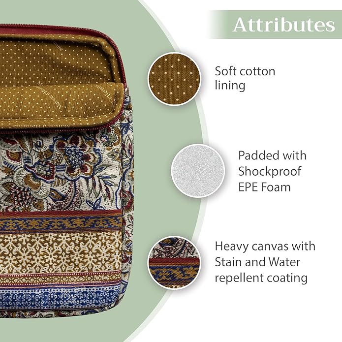 Maison d'Hermine Laptop Bag with Pocket Upto 15.5 inch Stain and Water Repellent Cotton Canvas Spring Summer (Jaipur)