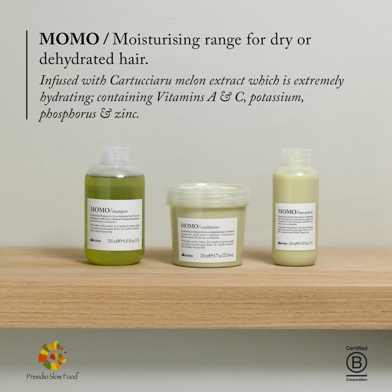 Davines MOMO Shampoo, Nourishing Gentle Cleansing Action for Dry and Dehydrated Hair - Promoting Lasting Hydration, Softness, and Shine with Cartucciaru Melon Extract, 16.9 Fl Oz