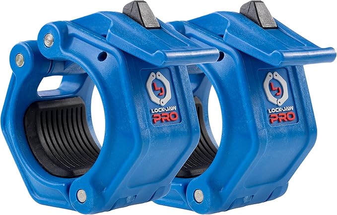Lock-Jaw PRO 2 Barbell Collars Olympic Barbell Clamps 2 Pcs – Heavy Duty Bar Clamps for 2” & 50mm Olympic Bars – Secure Weight Bar Clamps for Strength Training & Home Gym Accessories – Blue