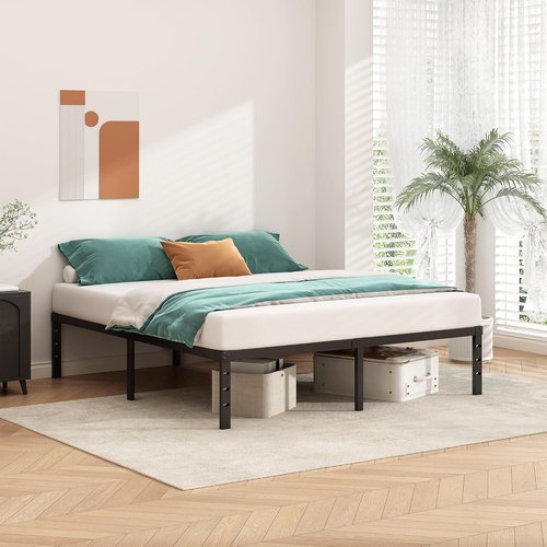 HLIPHA Metal Platform Bed Frame - 16-Inch Tall King Size | Heavy-Duty Support Slats, No Box Spring Needed, Easy Assembly - Black