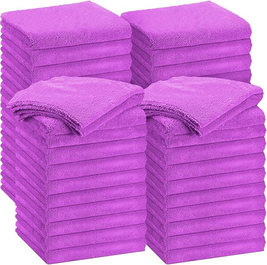 Shimeyao 30 Pcs 16 x 16 Inch Edgeless Microfiber Plush Towels for Cars Detailing Drying Wash Polishing Absorbent Cleaning Cloths, 500 GSM (Purple)