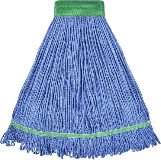 Onesimus 28 oz Heavy Duty Mop Head Replacement, 5 Inch Headband for Quick Change Handle, Blue Loop-End Cotton Blend String Wet Dry Floor Mop Refill Commercial Cleaning Supplies, 1 Pack X-Large