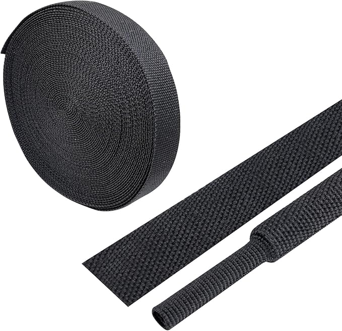BuyUneed Heat Shrink Wire Loom 2:1 Shrinkable Braided Cable Sleeve 1/2 Inch ID-46ft Abrasion Protection Flexibility Fabric Wiring Harness Cover Sheath