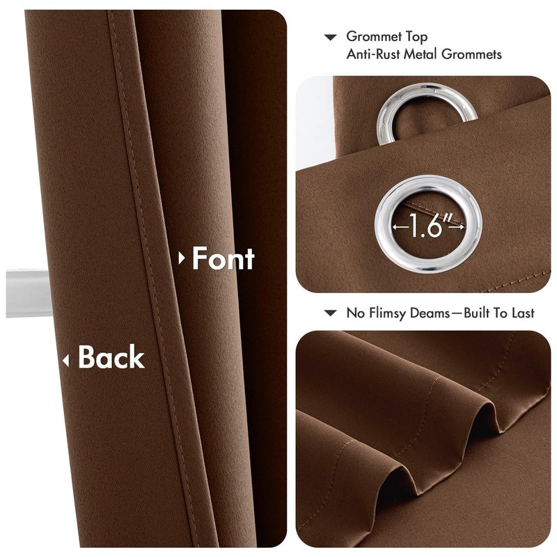MIULEE Cappuccino Brown Blackout Curtains for Bedroom Living Room 84 Inches Long 2 Panels, Thermal Insulated Room Darkening Drapes Grommet Noise Reduction Light Blocking Window Treatments 50x84 Inch