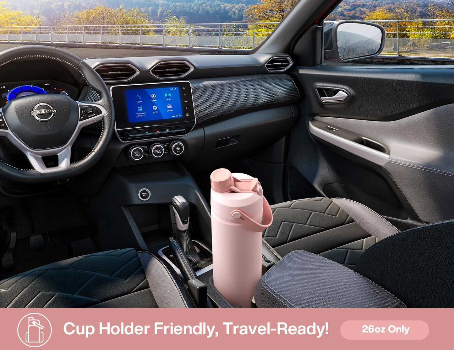 POWCAN Insulated Water Bottle - 26 oz with 2-in-1 Straw & Spout Lid | Keeps Drinks Cold 24H, Leak-Proof, Fits Car Cup Holder - Kiss Me Berry