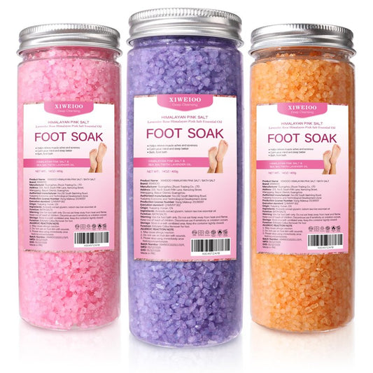 XIWEIOO 3 Pack Foot Soak Salts Kit Epsom Salt - Himalayan Pink Salt - Dead Sea Salt - Foot spa Care Best for Good Sleep Essential Oils Tea Tree Oi Lavender Rose for Women