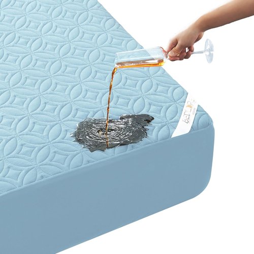 BEDLORE Waterproof Mattress Protector - King Size Deep Pocket Pad for Soft, Dirt-Proof Comfort | Sky Blue