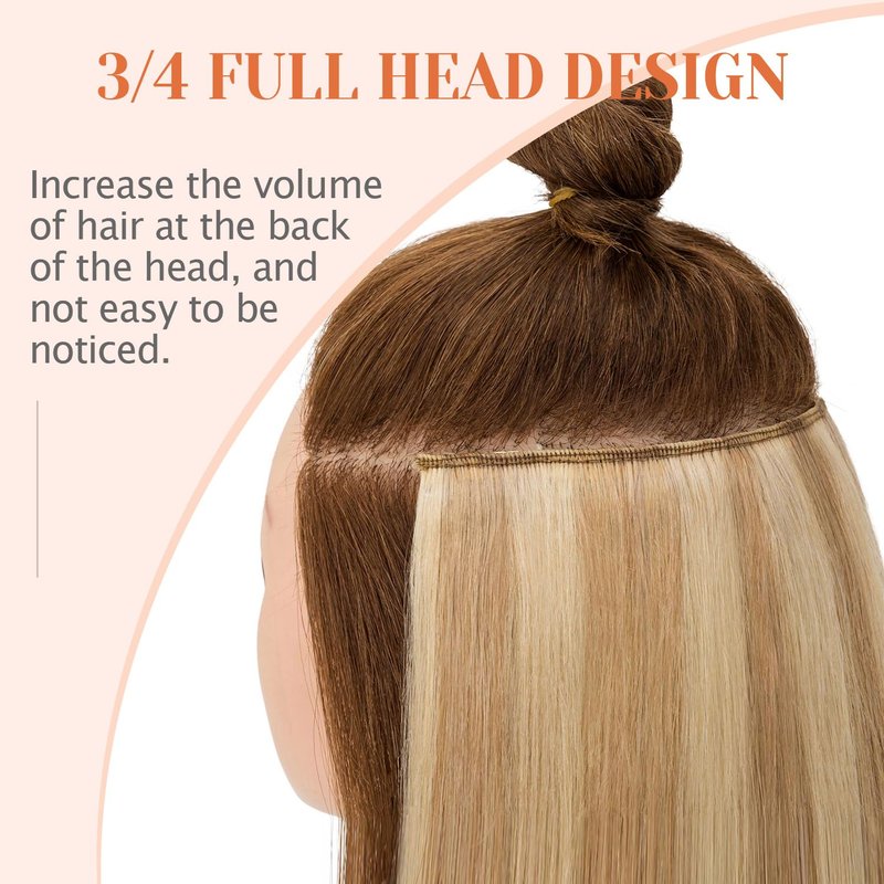 TESSHAIR 5 Clip One Piece Hair Extensions - 10 Inch Real Human Hair, 3/4 Full Head, 65g - Medium Brown Mixed Dark Blonde #4P27