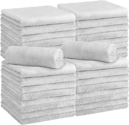 Shimeyao 30 Pcs 16 x 16 Inch Edgeless Microfiber Plush Towels for Cars Detailing Drying Wash Polishing Absorbent Cleaning Cloths, 500 GSM (Light Gray)