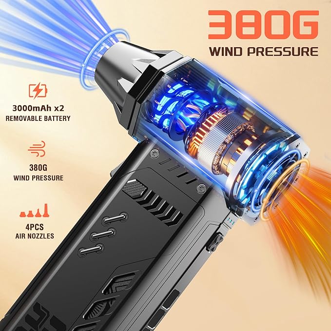 Air Duster - 250,000RPM Compressed Air Duster, Replaceable Batteries 2pcs,Long Life-mini Blower, 3-Gear Adjustable- Electeic Air Duster for Keyboard,PCs,Leaves,Car Cleaning (X301MAX)