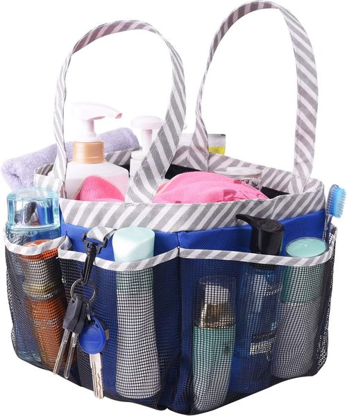 Haundry Mesh Shower Caddy - Portable Tote with 8 Pockets for College Dorms | Large Capacity, Dark Blue