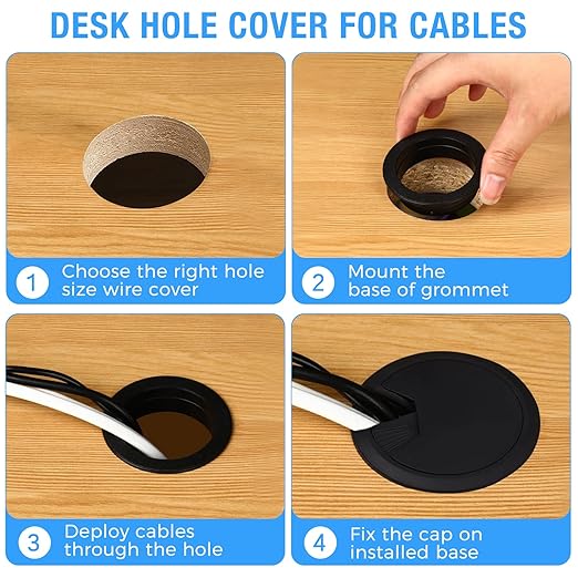 BOPOREAE Desk Grommet 2" (50 mm), Desk Cord Hole Cover, Cable Grommet ABS Plastic, Desk Hole Grommet for Office and Home Table Cable, Detachable Adjustable Cable Cord Organizer (White 2 Pcs)