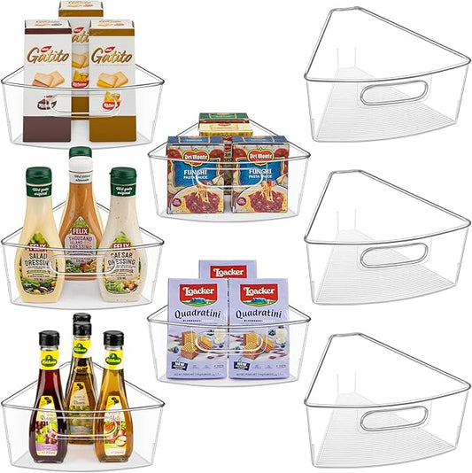 Lazy Susan Cabinet Organizer Bins for 26"/ 28"/ 32" Diameter Corner Organizer, Plastic Cabinet Storage Bin, 1/8 Wedge - Food Safe, BPA Free, with Non-Slip Pads (for 26" Diameter, 8 Pack)
