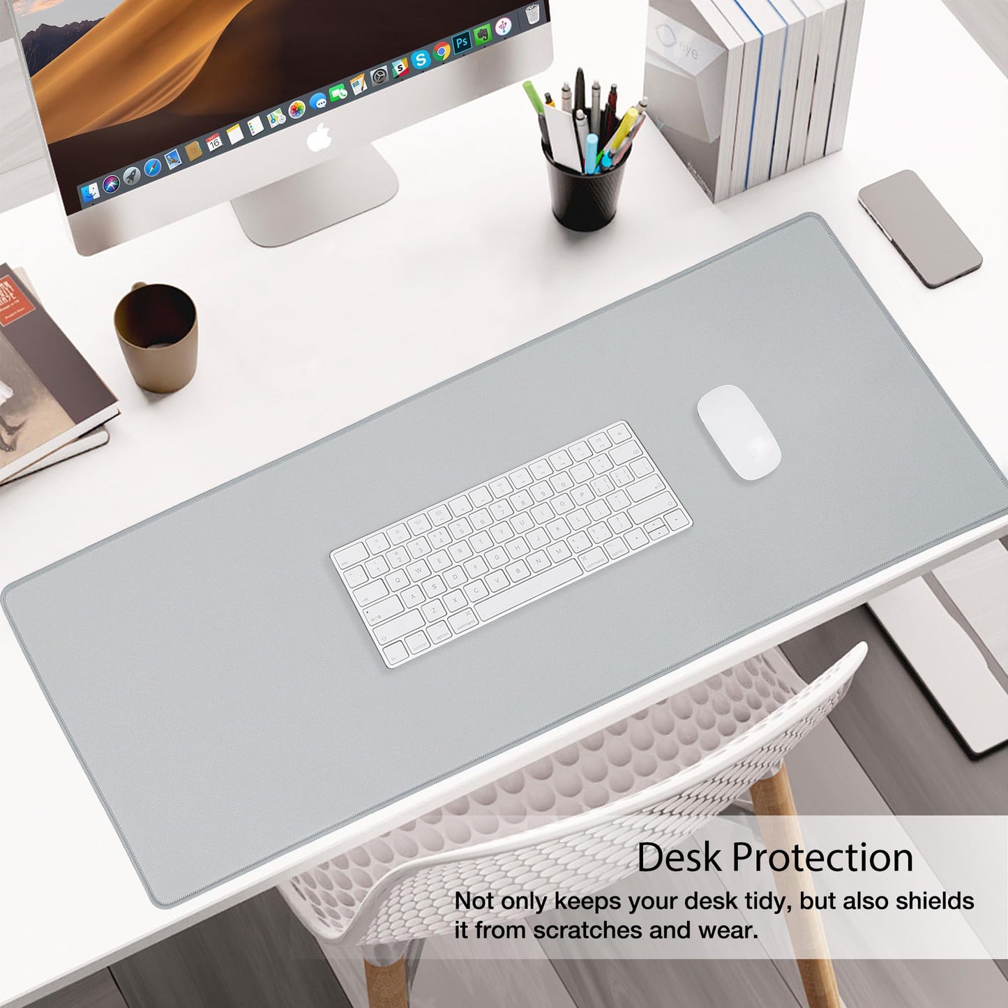 ALOANES Waterproof Mouse Pad with Durable Stitched Edge, Gaming Keyboard, Non-Slip Rubber Base Mouse Mat, Extended Desk pad for Gamer, Office& Home, Gray Mousepad XL(31.50"x11.81"x0.12")