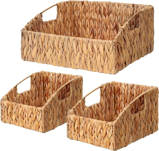 Ollieroo Rattan Storage Baskets - Handwoven Wicker Bins with Handles for Home Organization | Natural Finish