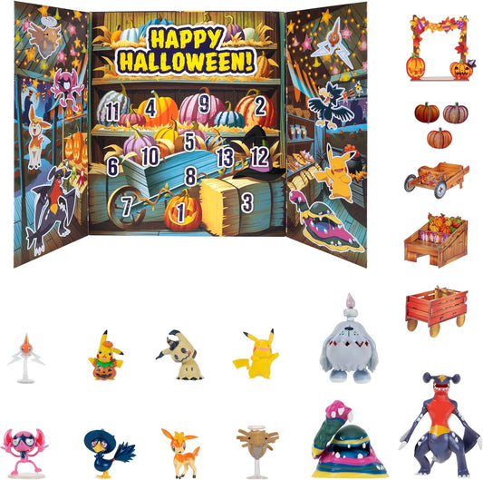 Pokemon Halloween Calendar 2025 - 11 Battle Figures & 5 Chipboard Accessories Included