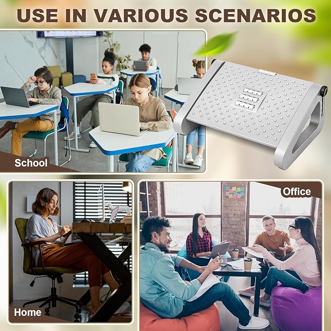 Beeveer 2 Pcs Foot Rest for Under Desk at Work, Ergonomic 6 Heights Adjustable Footrest with Massage Roller, Chair Footrest for Leg Rests for Office and Home Pressure Relief(Gray)