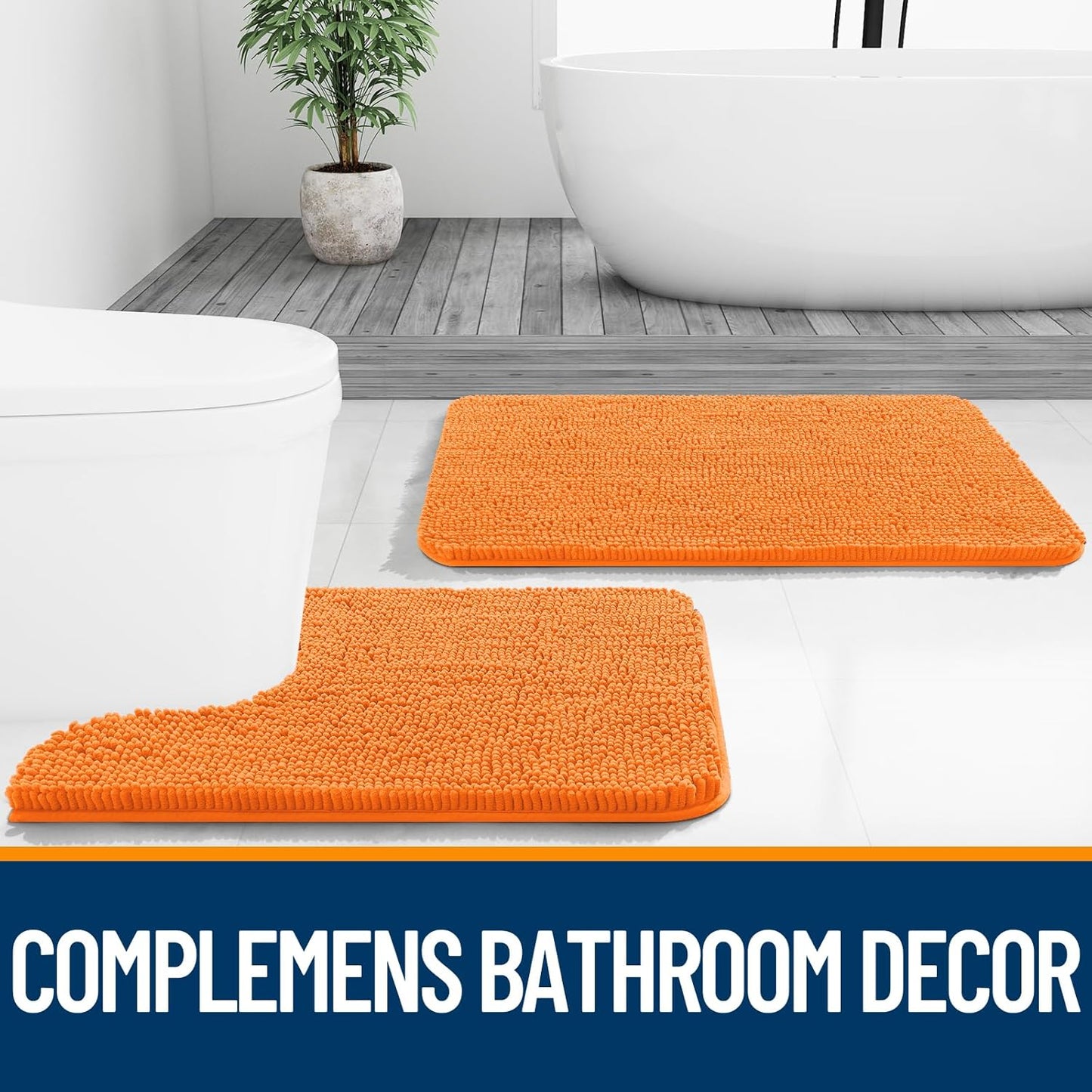 OLANLY Bathroom Runner Rugs - Extra Soft Chenille Bath Mats | Quick Dry, Machine Washable, 44x24, Orange