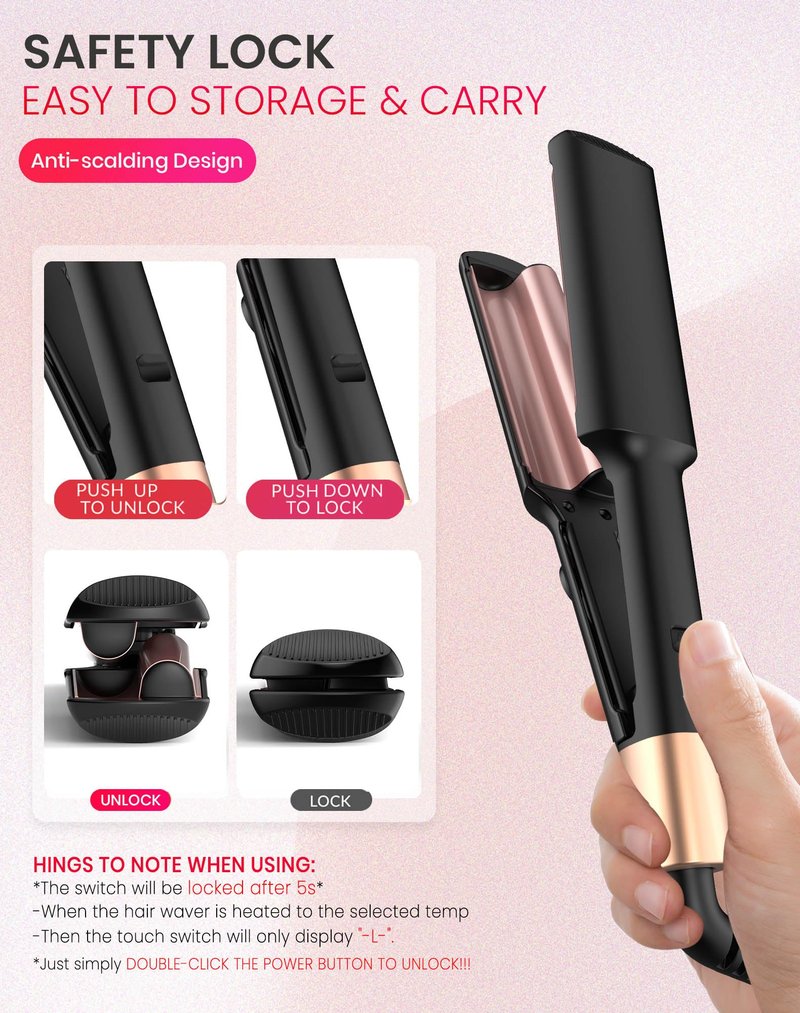Travel Mini Waver Hair Tool Crimper for Women 0.4 inch Small Double Barrel S Waver Curling Iron Dual Voltage (110-240V) with European Plug Adapter, 5 Temps, Anti-scalding, Auto-Off (Black)