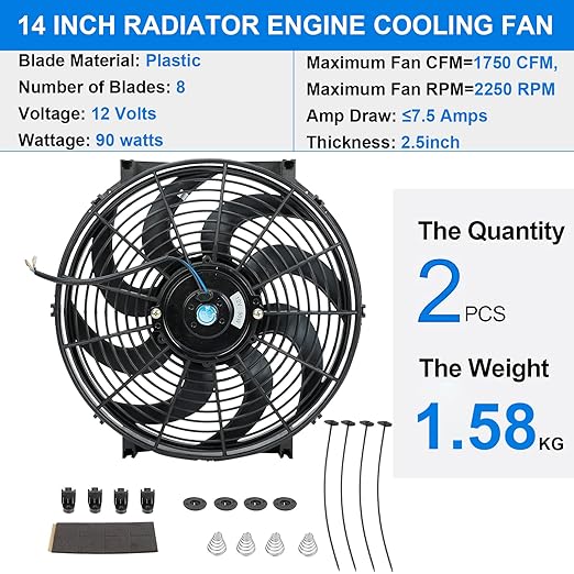 FSBCGT 2PCS 14 Inch Universal Slim Fan Push Pull Electric Radiator Cooling Fan Mount Kit 12V 90W Black