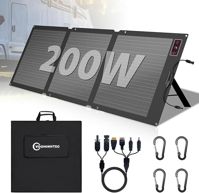 Voominhtec 200W Portable Solar Panel for Power Station, 24% High Efficiency ETFE Foldable Solar Panel Charger, IP68 Waterproof, Compatible with Solar Generator for Camping RV Outdoor