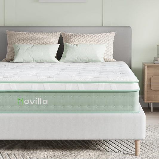 Novilla Queen Mattress - 12 Inch Hybrid Gel Memory Foam with Pocket Springs for Peaceful Sleep | Queen Size