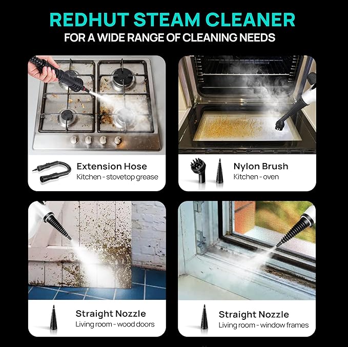 Steam Cleaner, Pressurized Multi-Surface Natural Handheld Steam Cleaner for home with 12pcs Accessories & Safety Lock â Steamer for Cleaning Home Use, Tile, Grout, Window