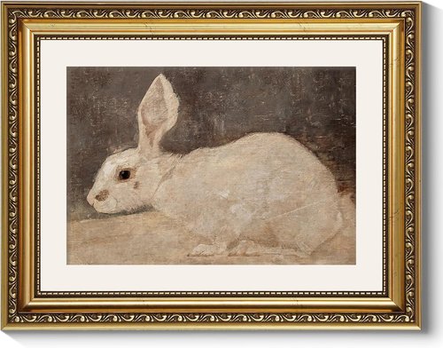 ARPEOTCY Vintage Gold Framed Wall Art - Easter White Rabbit Canvas Print | 11x14 Inch Victorian Decor