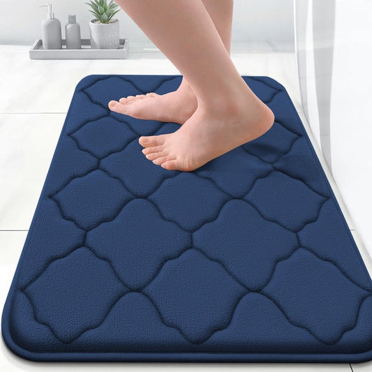 OLANLY Memory Foam Bath Mat Rug 24x16, Ultra Soft and Absorbent Bathroom Rugs, Non-Slip, Comfortable, Machine Washable Bath Carpet for Bathroom Floor, Tub, Shower and Home Decor Accessories, Navy
