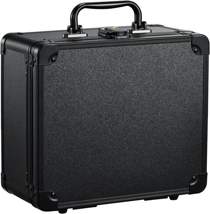 Makeup Organizer Case with Magnetic Lighted Mirror - Portable Vanity Box with LED Lighting, Lockable Keys & Dividers | Black