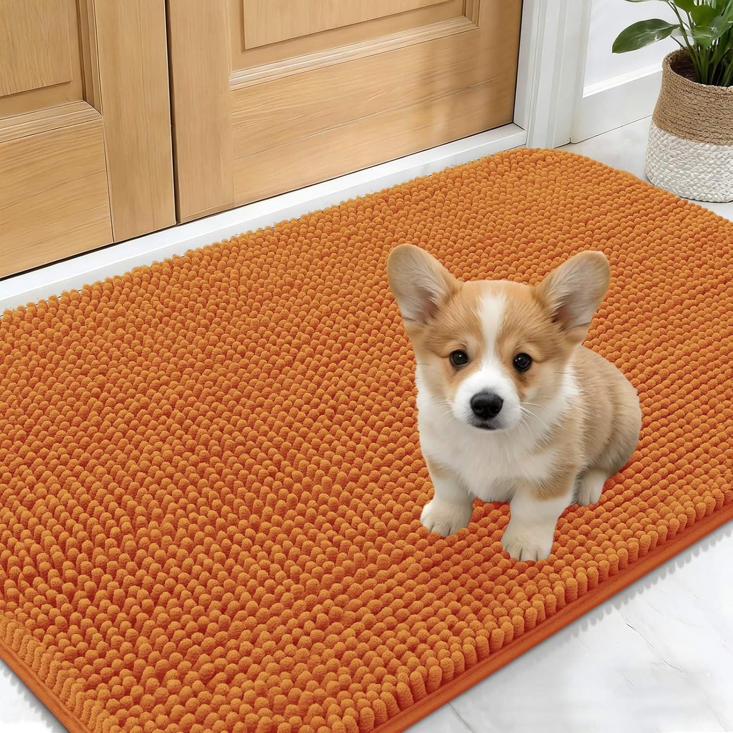 OLANLY Dog Door Mat - Absorbent Non-Slip Chenille Mat for Muddy Paws | 30x17 Inches, Quick Dry Clay Color